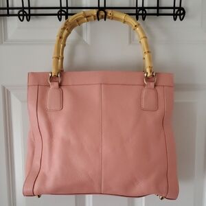 Trina Turk Pink Leather Tote Bag with Bamboo Handles
